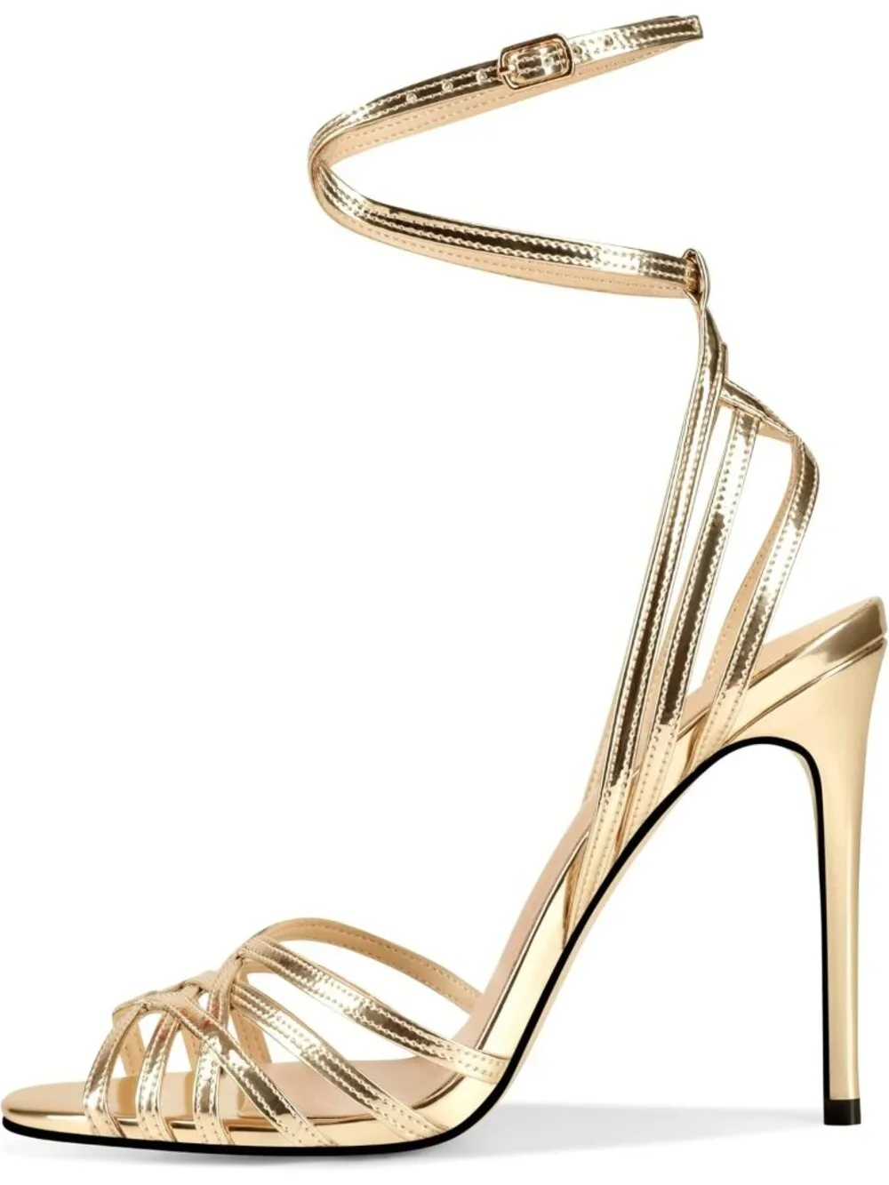 Women's Gold Strappy Lace up Slingback Sexy Stiletto Open Square Toe Heeled